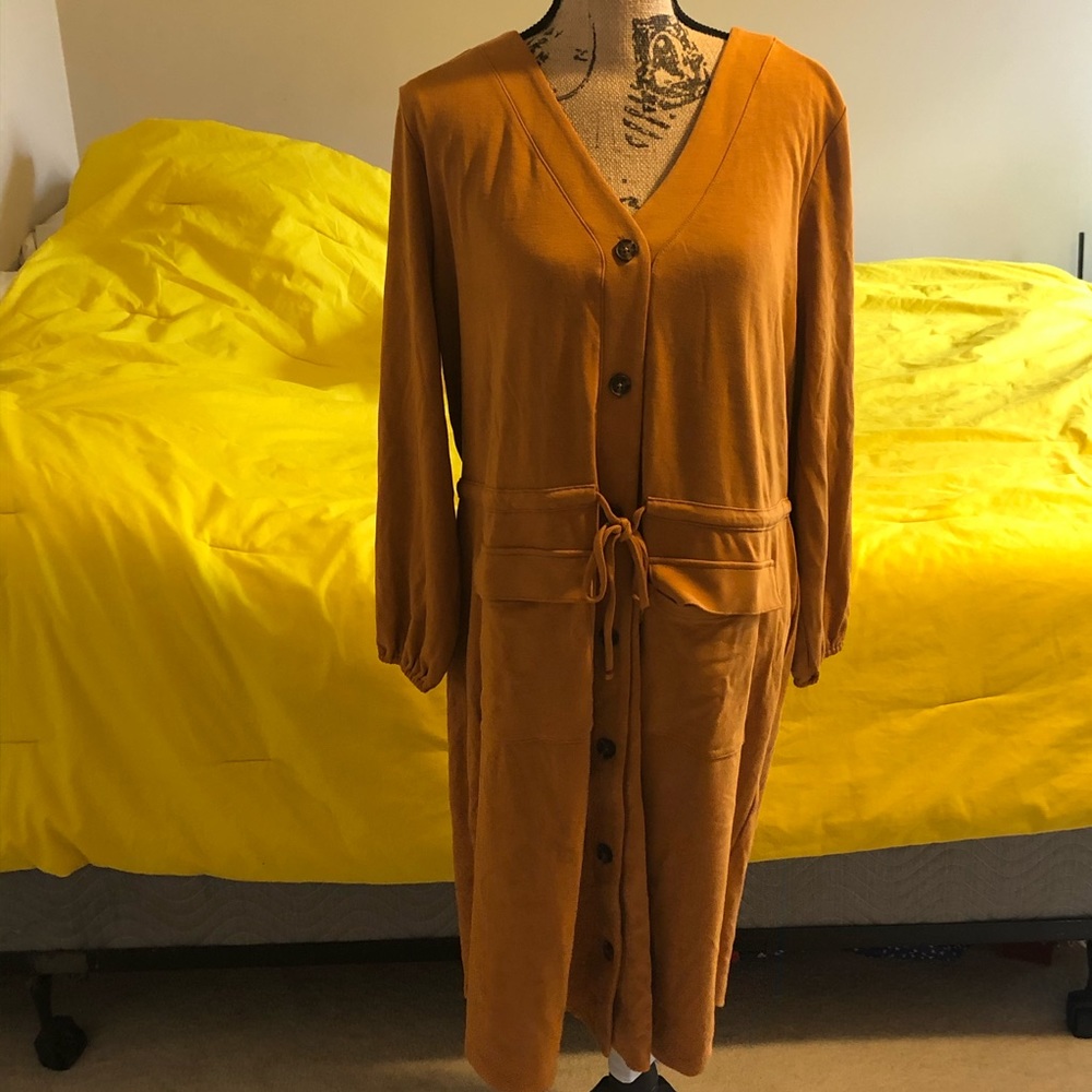 NEW Waist-Defined Ponte-Knit Utility Dress XL GOLD - Picture 4 of 8